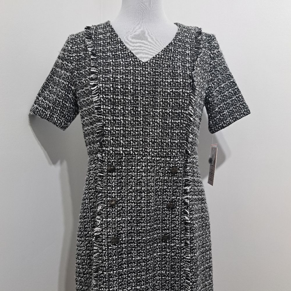 Nanette Lepore Boucle Double Breasted Sheath Mini Dress Black White Size 8 NWT - Picture 13 of 14
